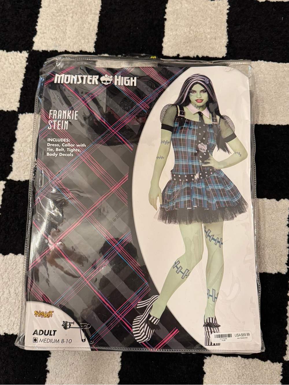 Spirit Monster High Frankie Stein Blue and Black Plaid Dress Women’s Costume
